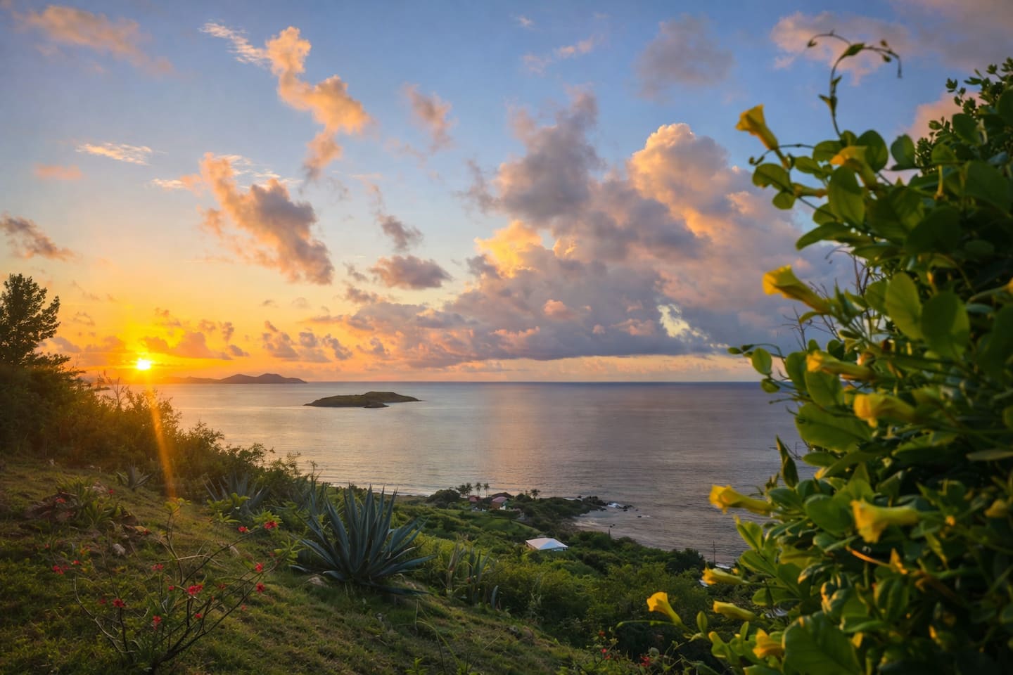 Sunset over the Caribbean Sea viewed from Surf Sound Cottage